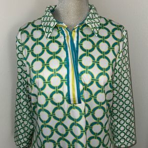 Gretchen Scott L large geo dress link bit green blue